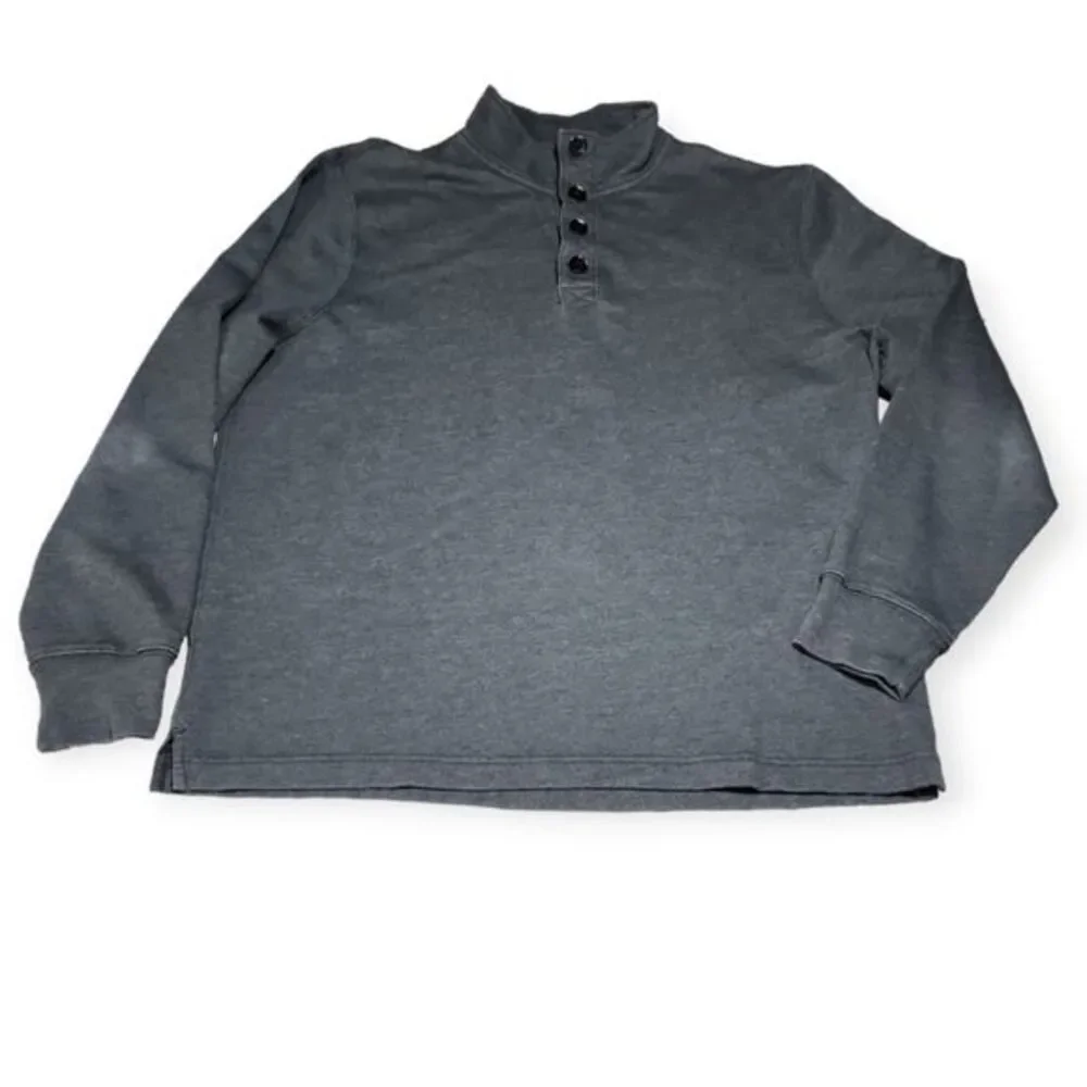 J.Crew Authentic Fleece Pullover Mens Mock Neck‎ Henley Charcoal Gray XL